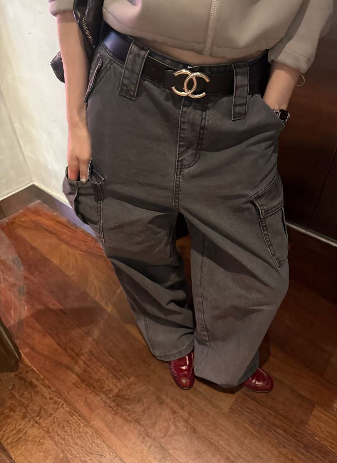 Little Red Book Trending! [LACHER] Best-selling Workwear Jeans! Cargo Style Loose Distressed Wash Straight Leg Denim Pants 371A026# SYYY