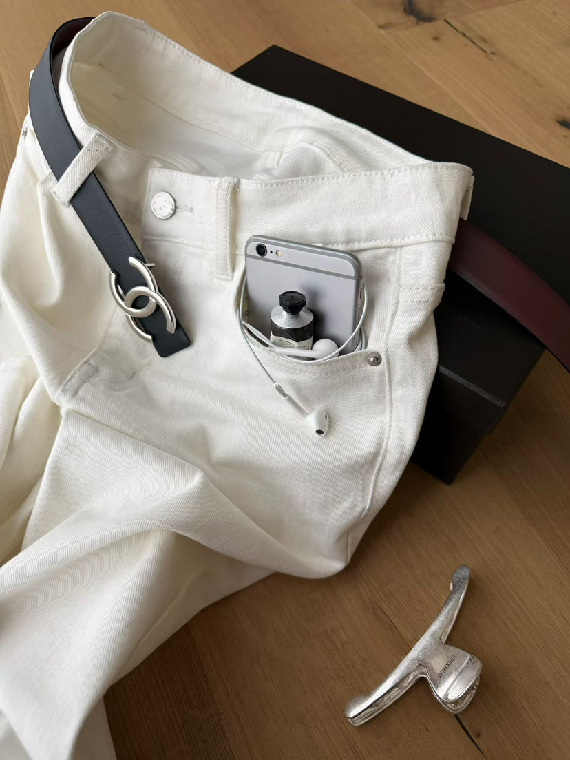 Women's High-Waisted Slimming Flare Jeans - Elegant Spring Solid Color Washed Denim Trousers