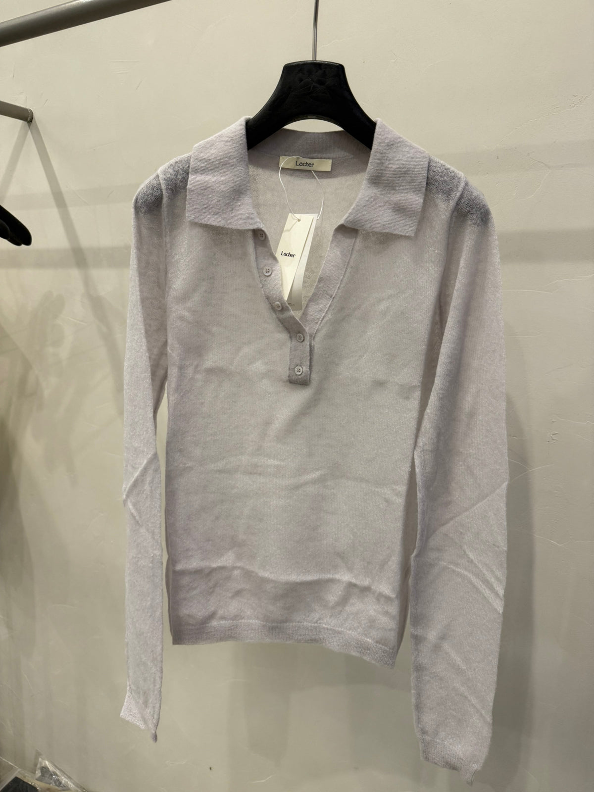 LACHER Premium Wool Blend Polo Collar Solid Color Knit Sweater