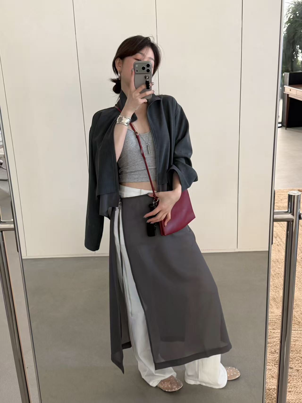 LACHER 2026 Spring Niche Layering Skirt Curtain Elegant Drape Slit Midi Skirt