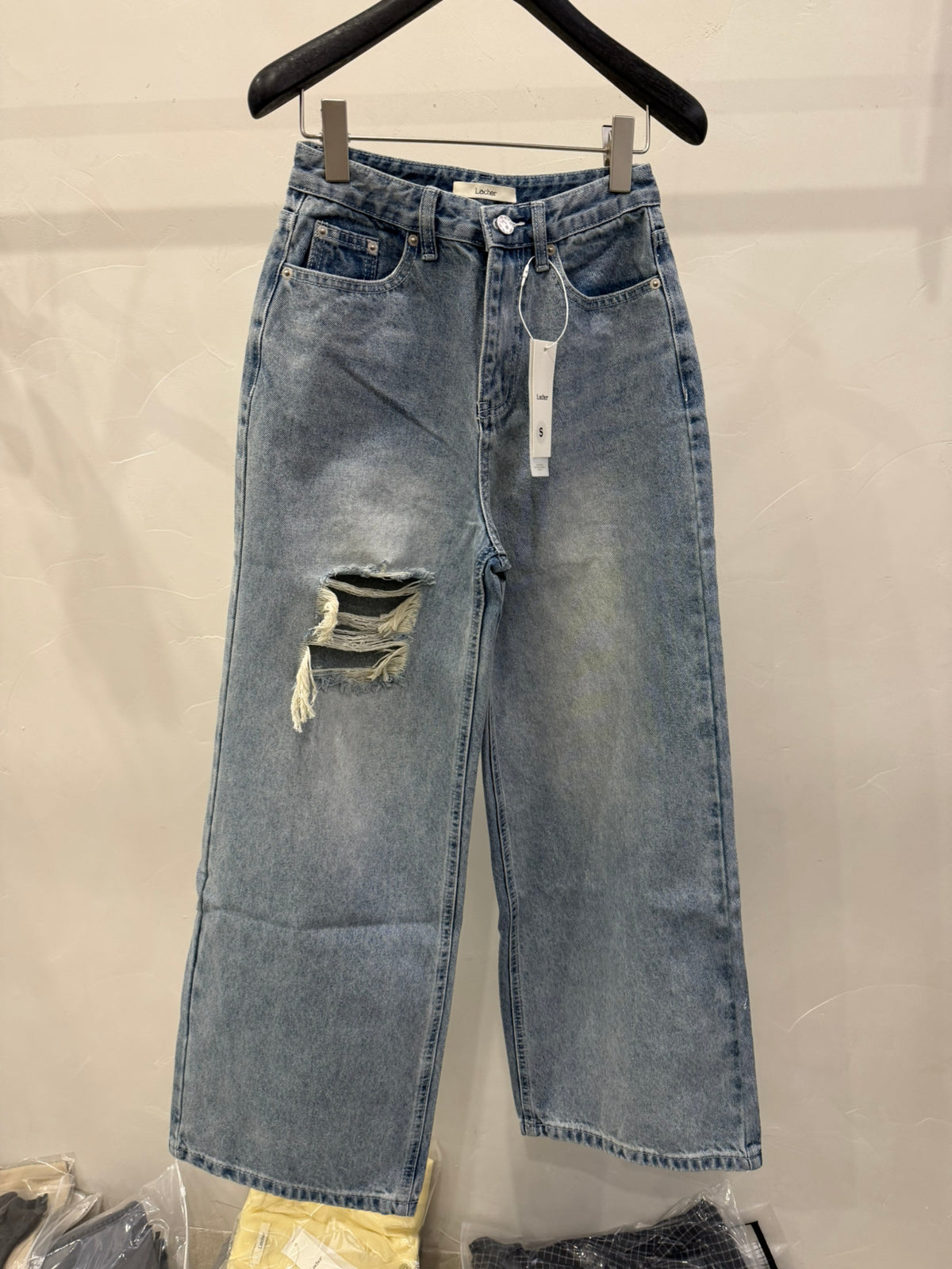 LACHER Designer Collection Distressed Wide-Leg Ripped Gradient Jeans