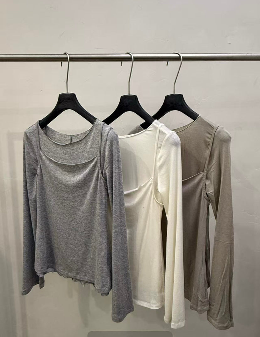 LACHER Elegant Slim Fit Round Neck Long Sleeve T-Shirt - Korean Style Wool Blend Minimalist Top