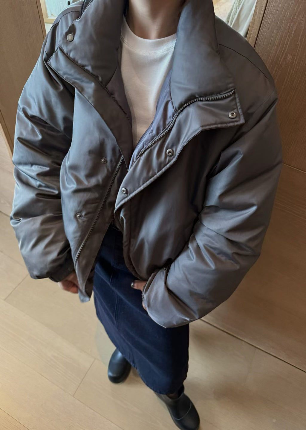 LACHER Early Spring 2026 High-Waist Back-Slit Denim Mini Skirt