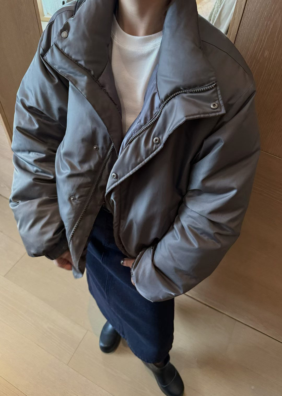 LACHER Early Spring 2026 High-Waist Back-Slit Denim Mini Skirt