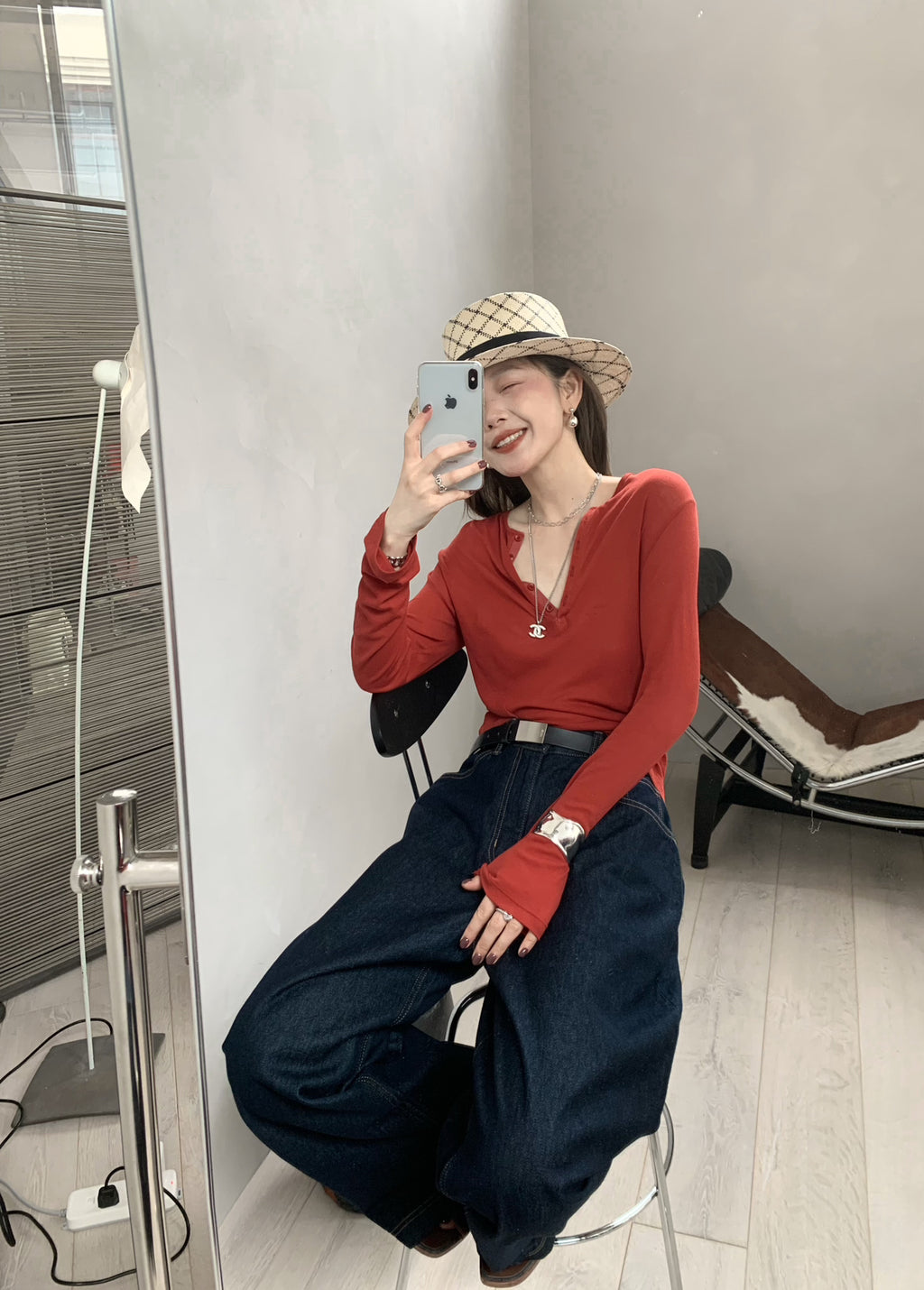 Premium Korean Style V-Neck Long Sleeve Basic Top - Elegant Loose Fit Autumn Blouse