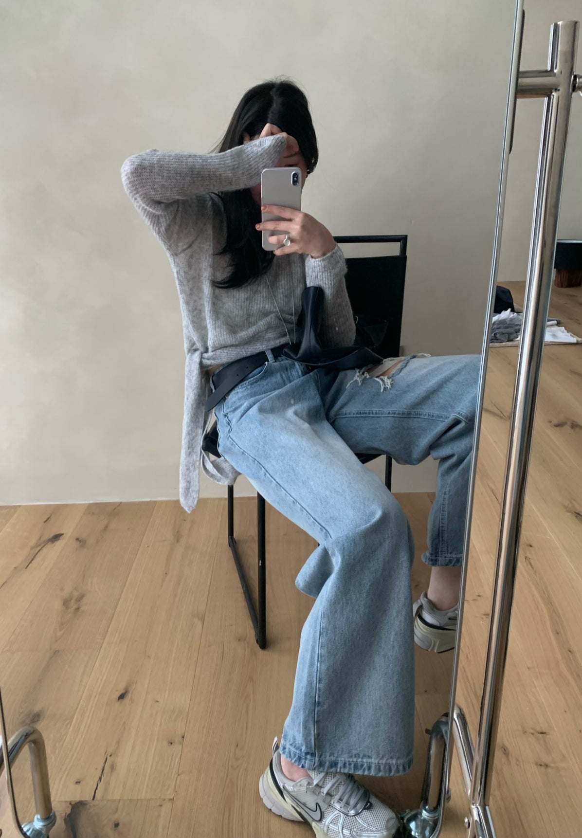 LACHER Designer Collection Distressed Wide-Leg Ripped Gradient Jeans