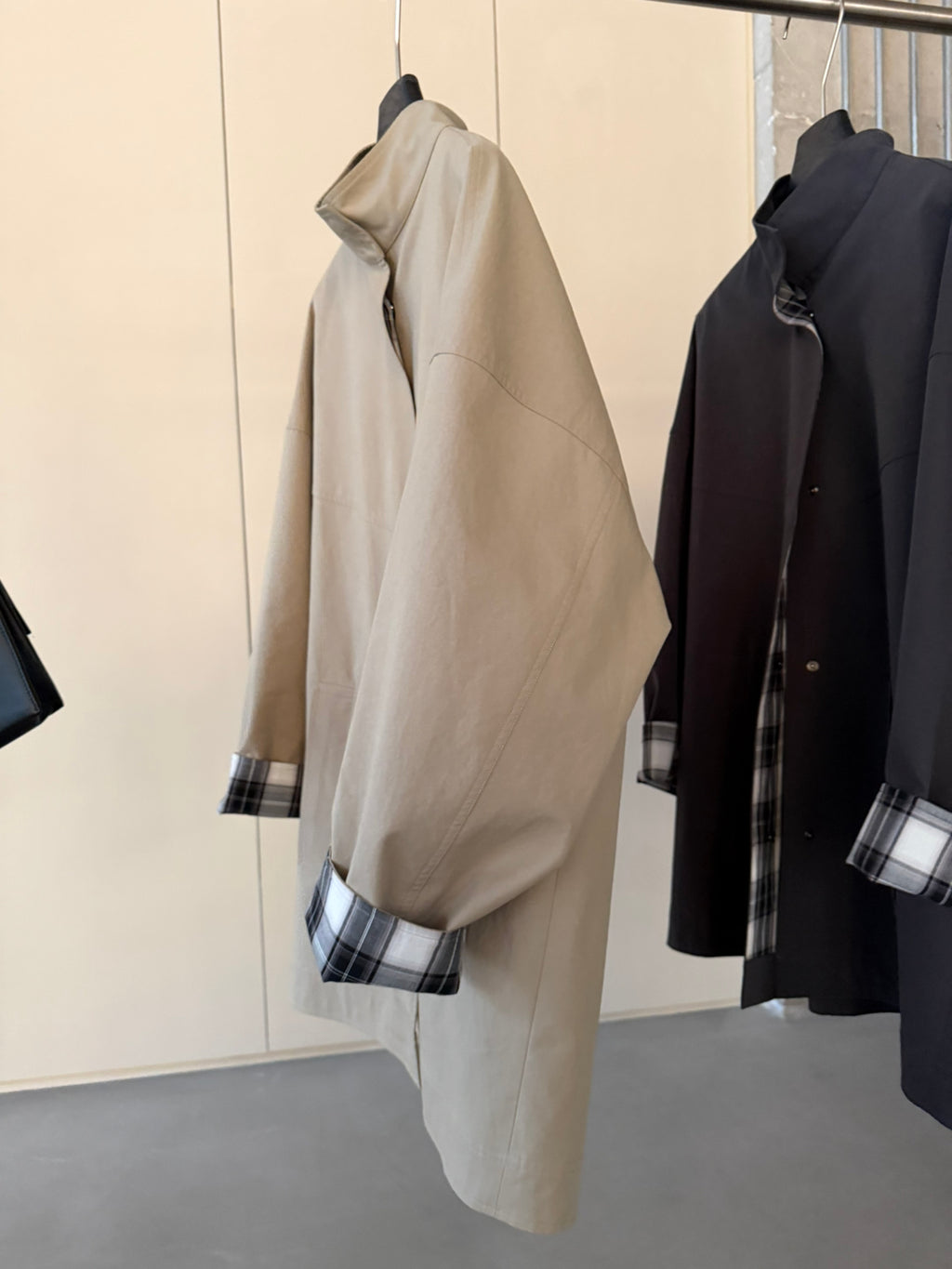 LACHER Elegant Minimalist Loose Plaid Patchwork Mid-Length Trench Coat