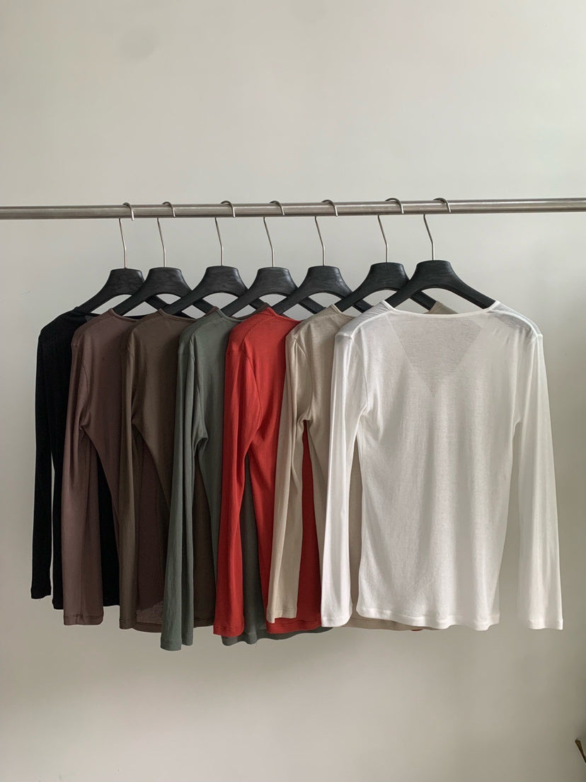 Premium Korean Style V-Neck Long Sleeve Basic Top - Elegant Loose Fit Autumn Blouse