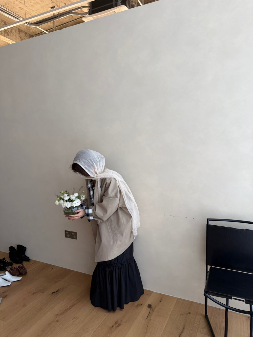 LACHER Elegant Minimalist Loose Plaid Patchwork Mid-Length Trench Coat