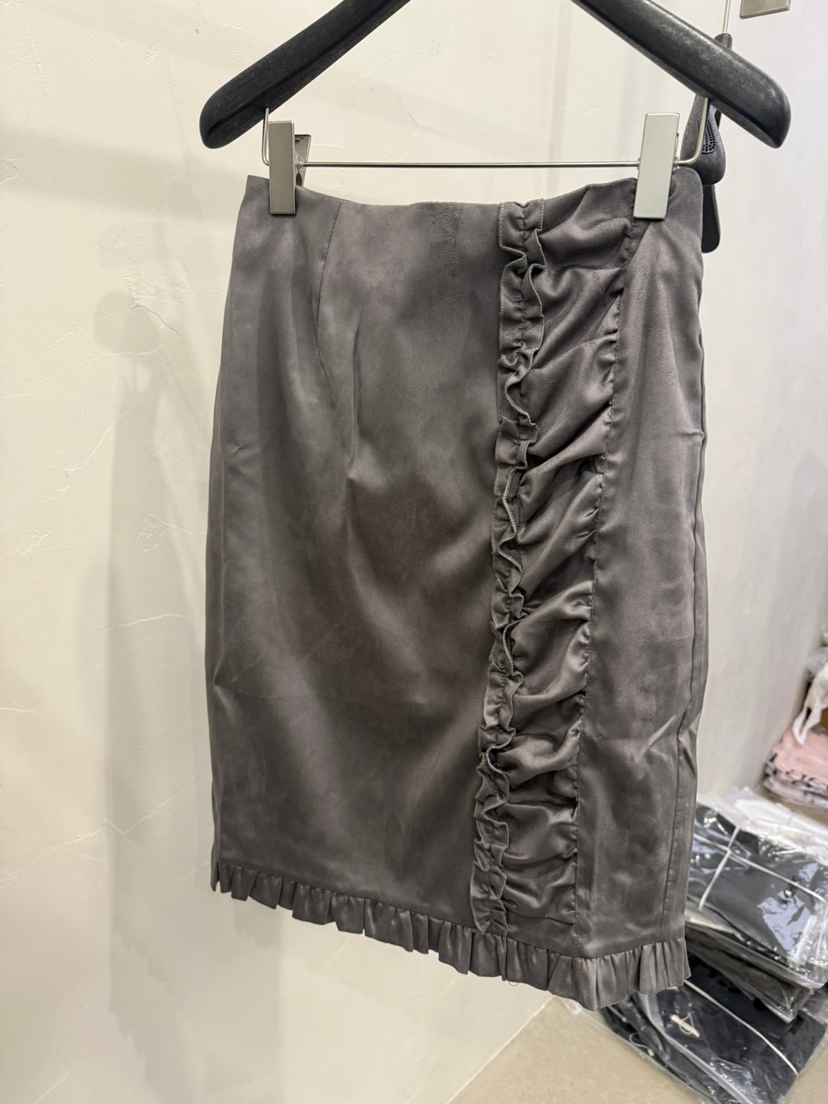 LACHER French Ruffle Trim Midi Skirt - Slimming Elegant Pleated A-Line Skirt for Women