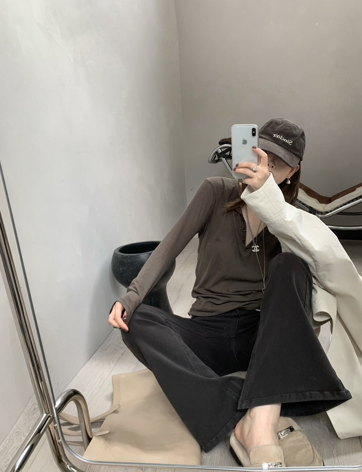 Premium Korean Style V-Neck Long Sleeve Basic Top - Elegant Loose Fit Autumn Blouse