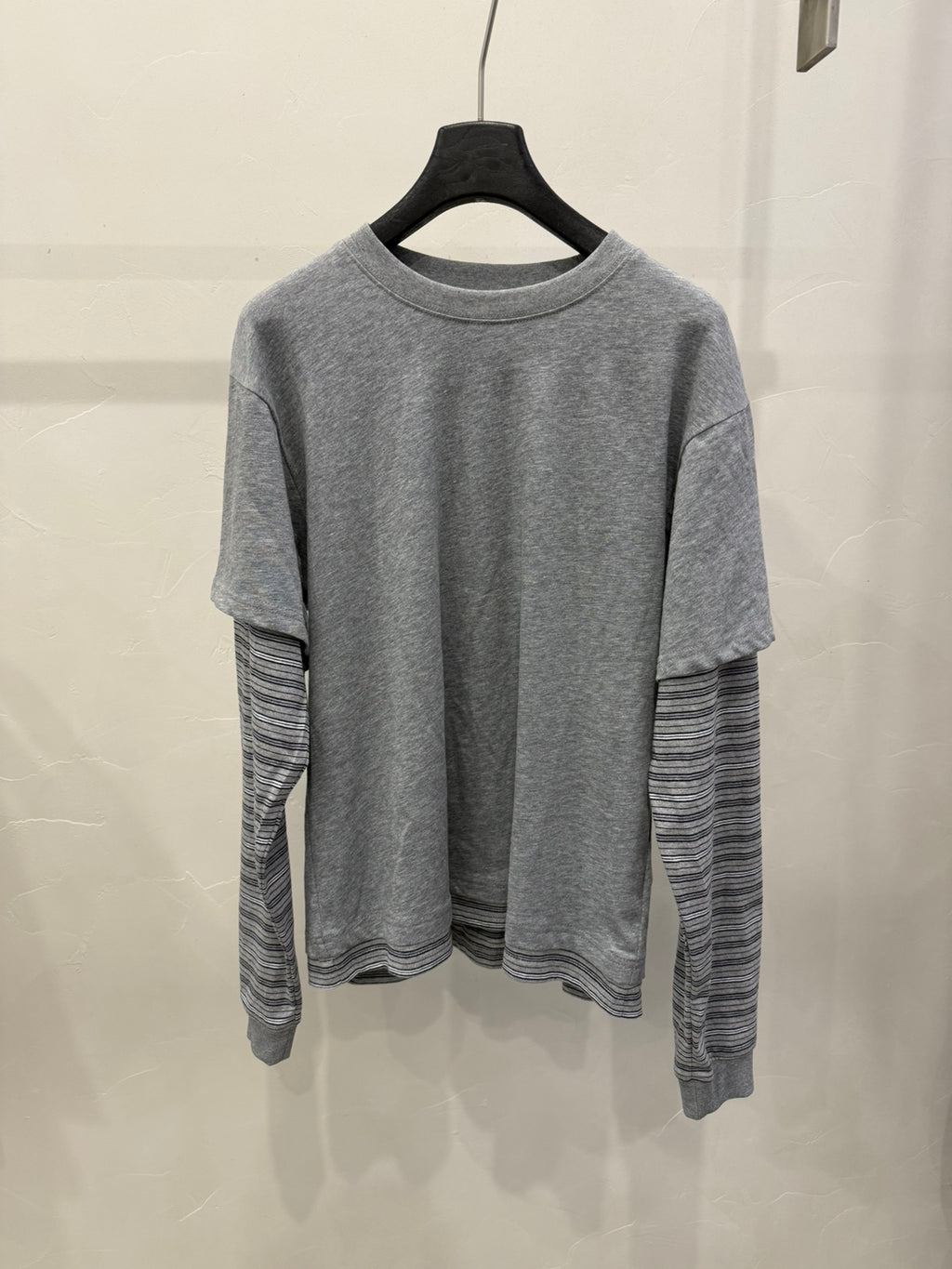 2026 Early Spring LACHER Elegant Faux Two-Piece Striped Round Neck Loose Fit Long Sleeve T-Shirt