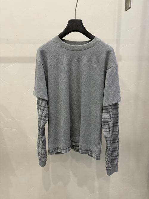 2026 Early Spring LACHER Elegant Faux Two-Piece Striped Round Neck Loose Fit Long Sleeve T-Shirt