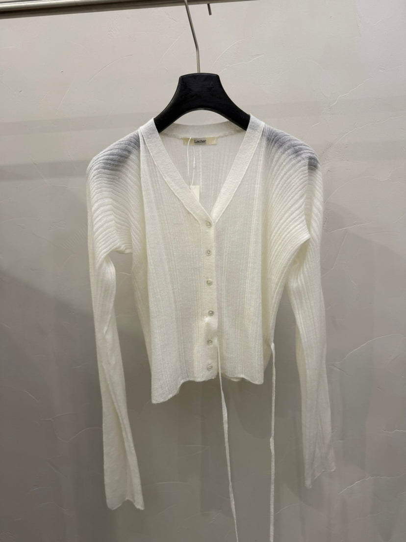 Elegant V-Neck Mohair Blend Cropped Cardigan - Slim Fit Spring Knitwear for Women