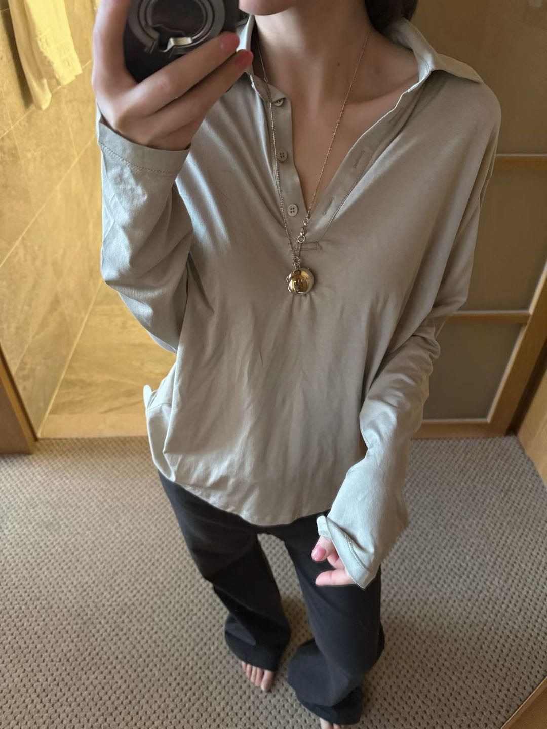 Women's Premium Minimalist Long Sleeve POLO Shirt - Elegant Loose Fit Casual Blouse