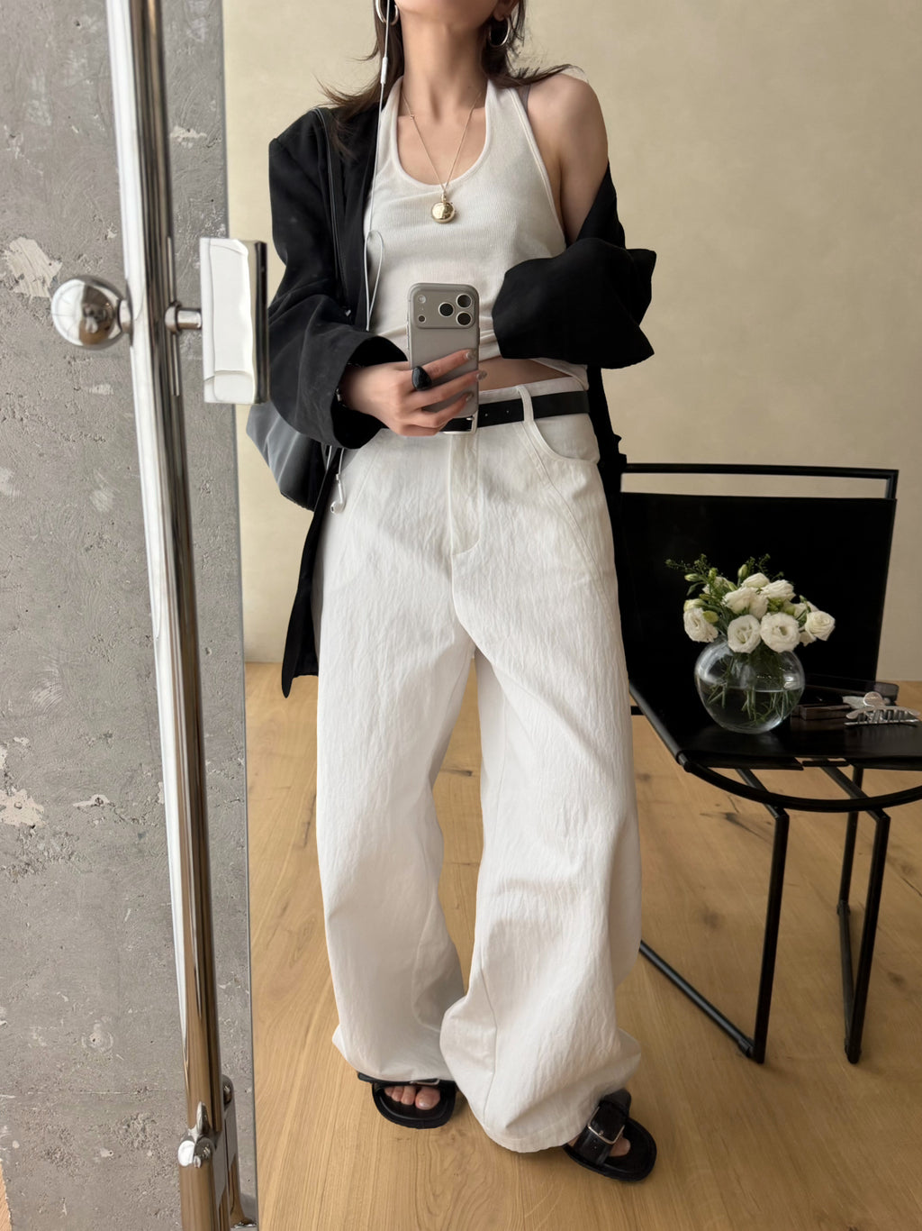 Women's High-Waisted Wide-Leg Straight Pants - Elegant Solid Color Slimming Leisure Trousers