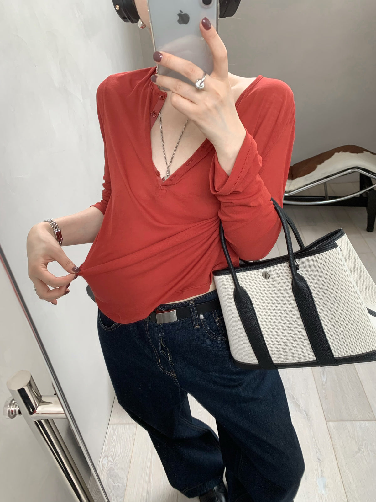 Premium Korean Style V-Neck Long Sleeve Basic Top - Elegant Loose Fit Autumn Blouse