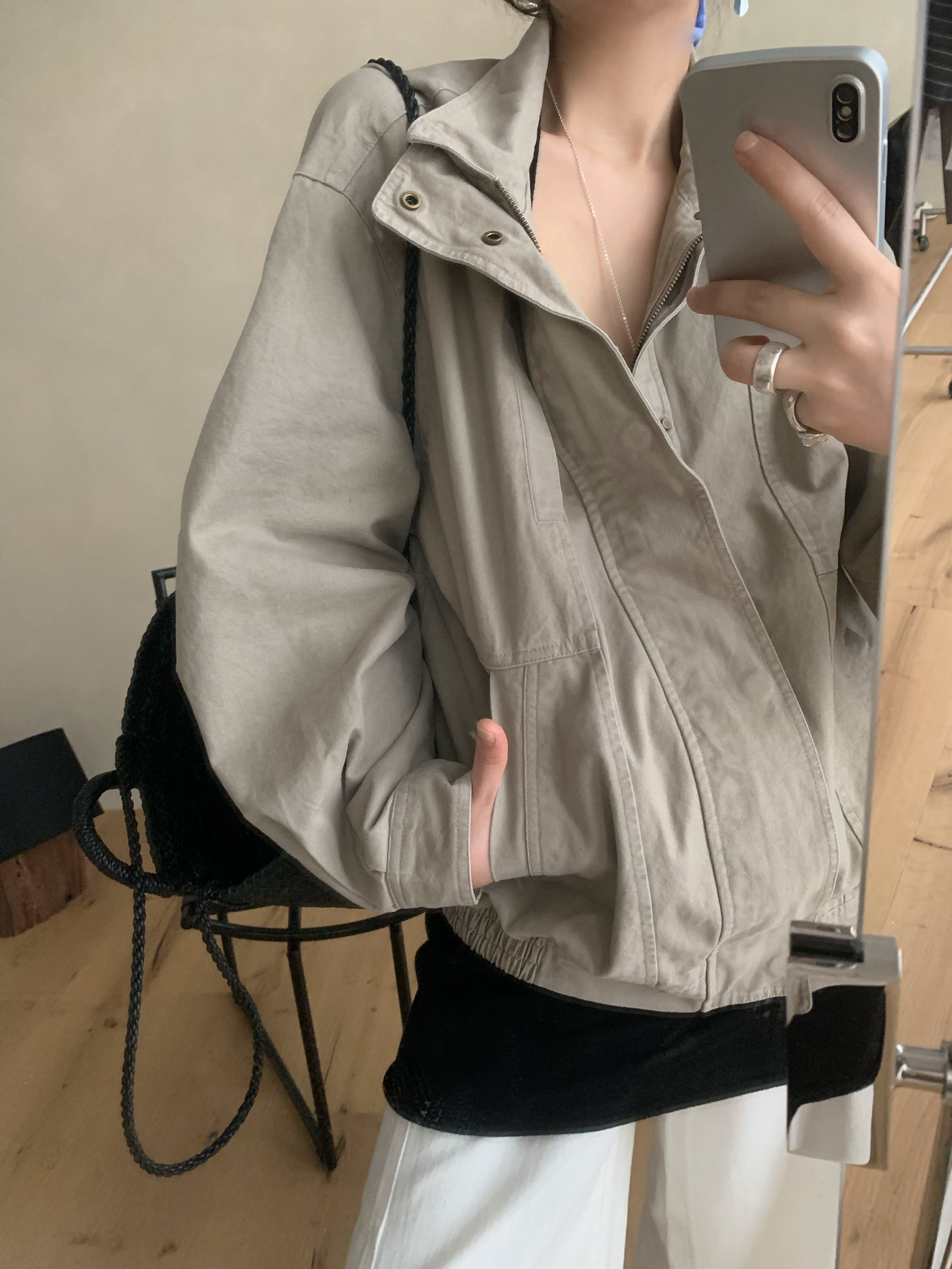 LACHER Women's Premium Utility Loose Fit Jacket - Chic Stand Collar Casual Outerwear