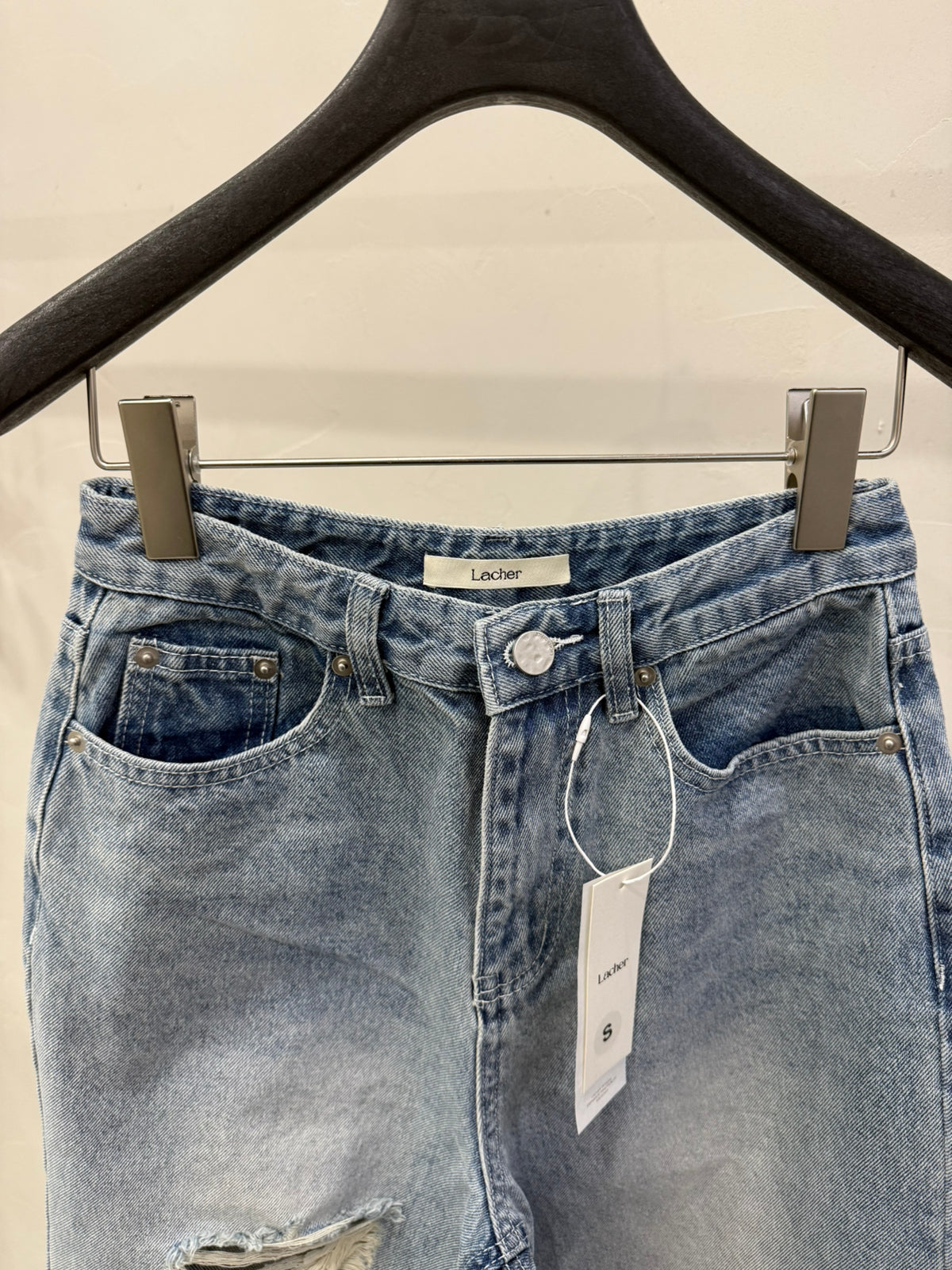 LACHER Designer Collection Distressed Wide-Leg Ripped Gradient Jeans