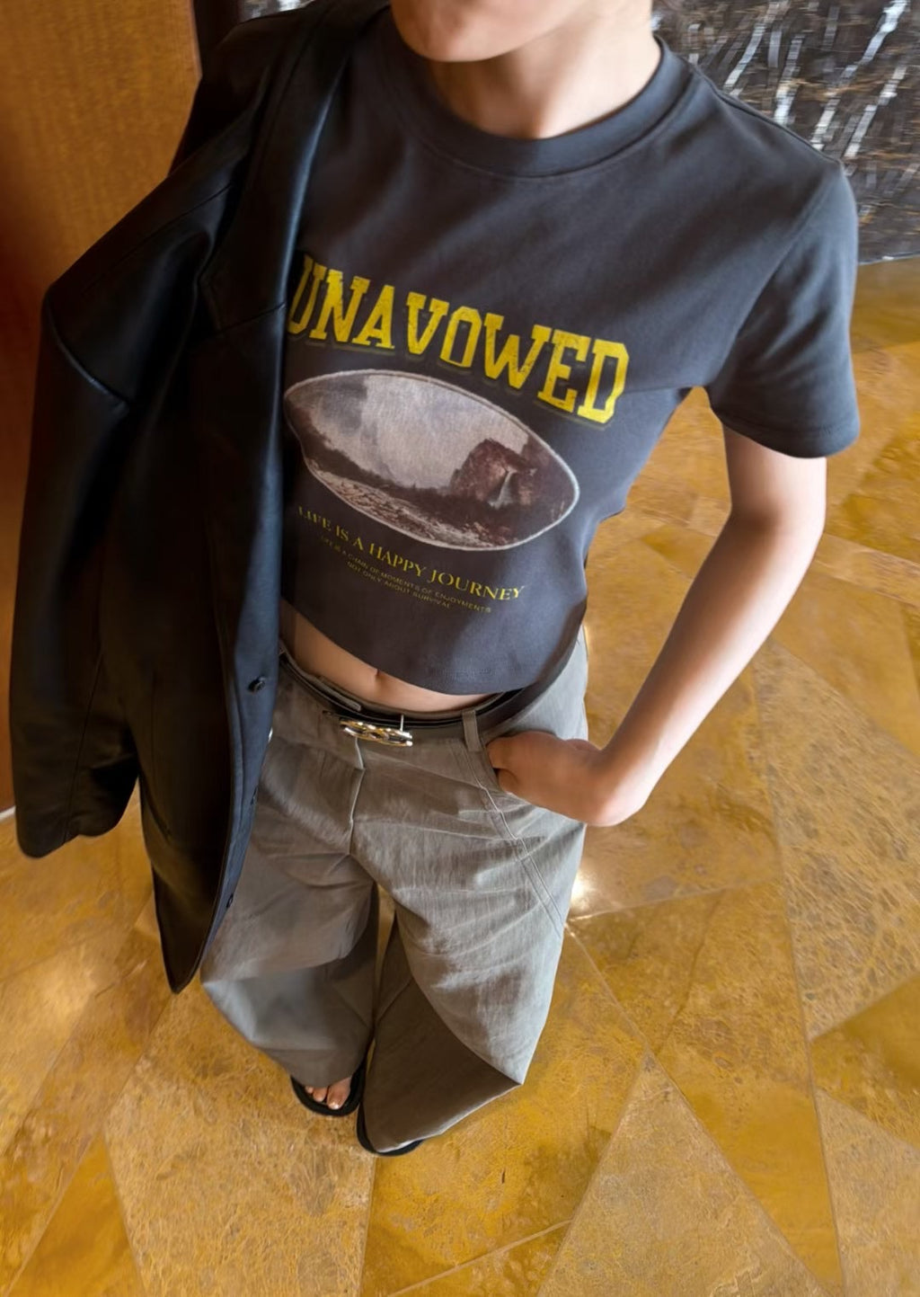 LACHER Vintage Graphic Crop T-Shirt - Retro Printed Casual Cotton Short Sleeve Tee for Women