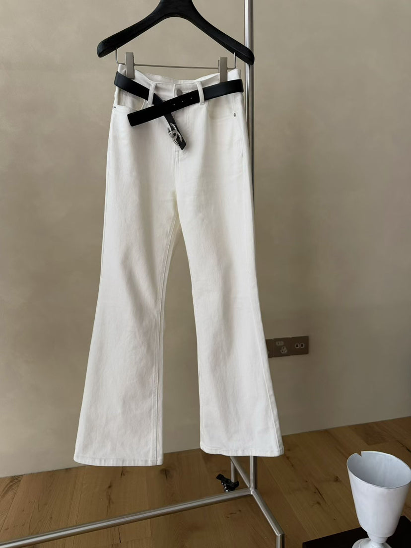 Women's High-Waisted Slimming Flare Jeans - Elegant Spring Solid Color Washed Denim Trousers