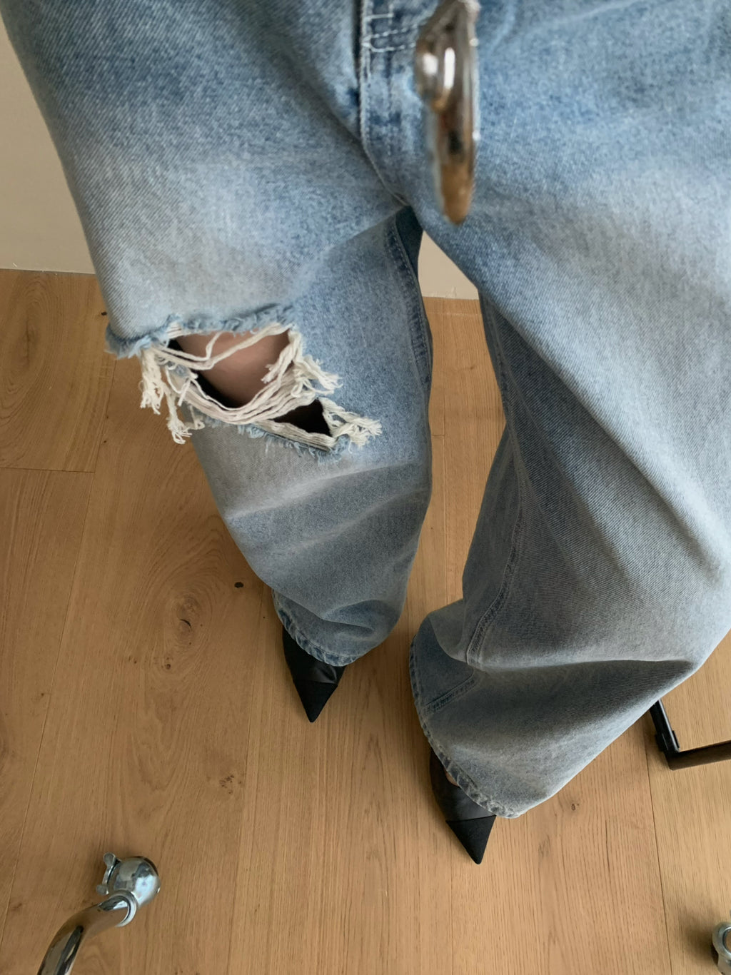 LACHER Designer Collection Distressed Wide-Leg Ripped Gradient Jeans