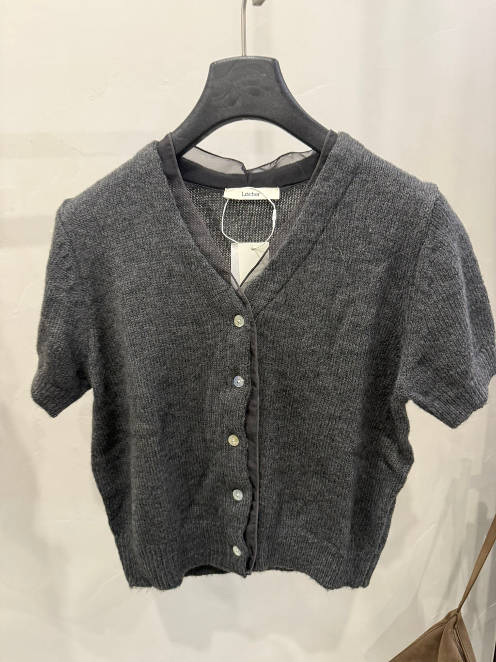 LACHER Elegant V-Neck Wool Blend Knit Cardigan - Slimming Short Sleeve Soft Casual Sweater for Women