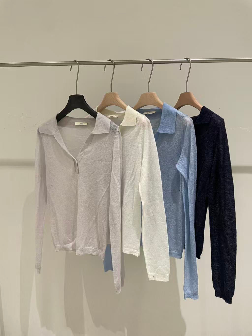 LACHER Premium Wool Blend Polo Collar Solid Color Knit Sweater