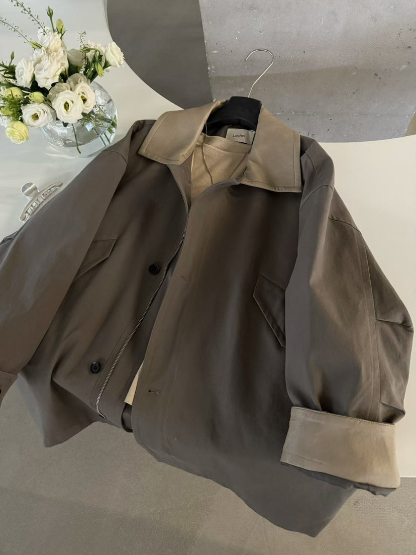 Elegant Contrast Panel Trench Coat - Premium Spring Lapel Single-Breasted Mid-Length Overcoat