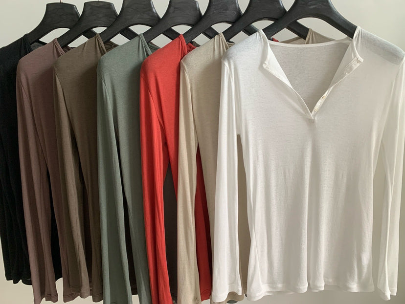 Premium Korean Style V-Neck Long Sleeve Basic Top - Elegant Loose Fit Autumn Blouse
