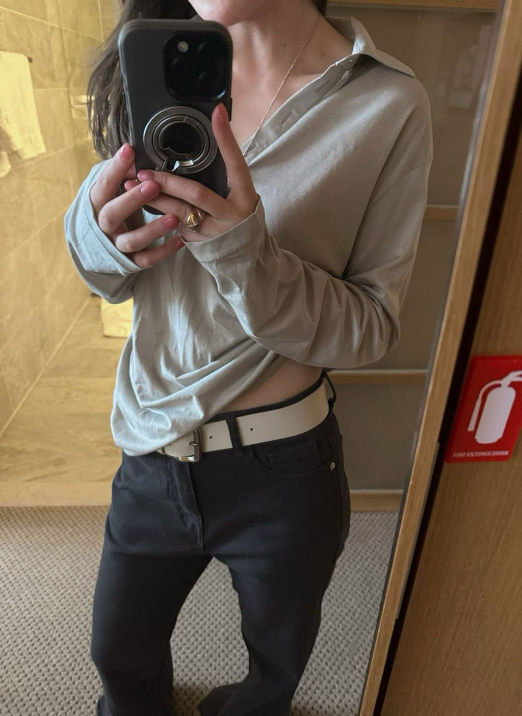 Women's Premium Minimalist Long Sleeve POLO Shirt - Elegant Loose Fit Casual Blouse