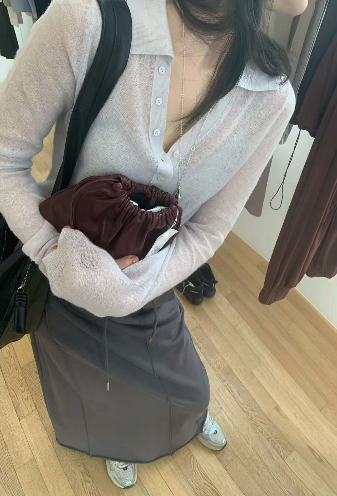 LACHER Premium Wool Blend Polo Collar Solid Color Knit Sweater