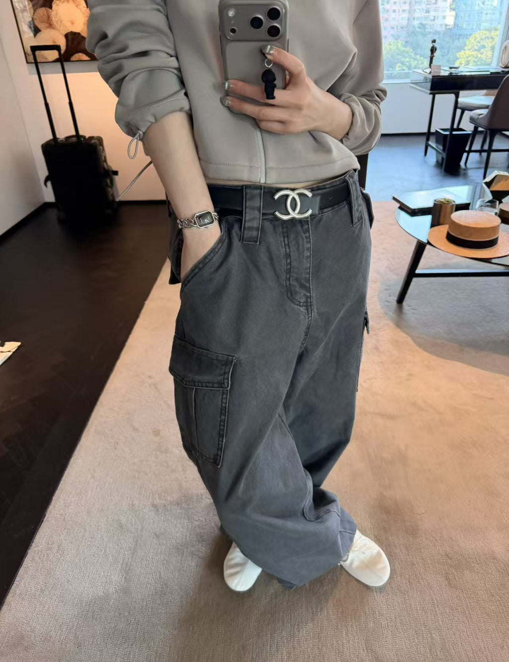 Little Red Book Trending! [LACHER] Best-selling Workwear Jeans! Cargo Style Loose Distressed Wash Straight Leg Denim Pants 371A026# SYYY