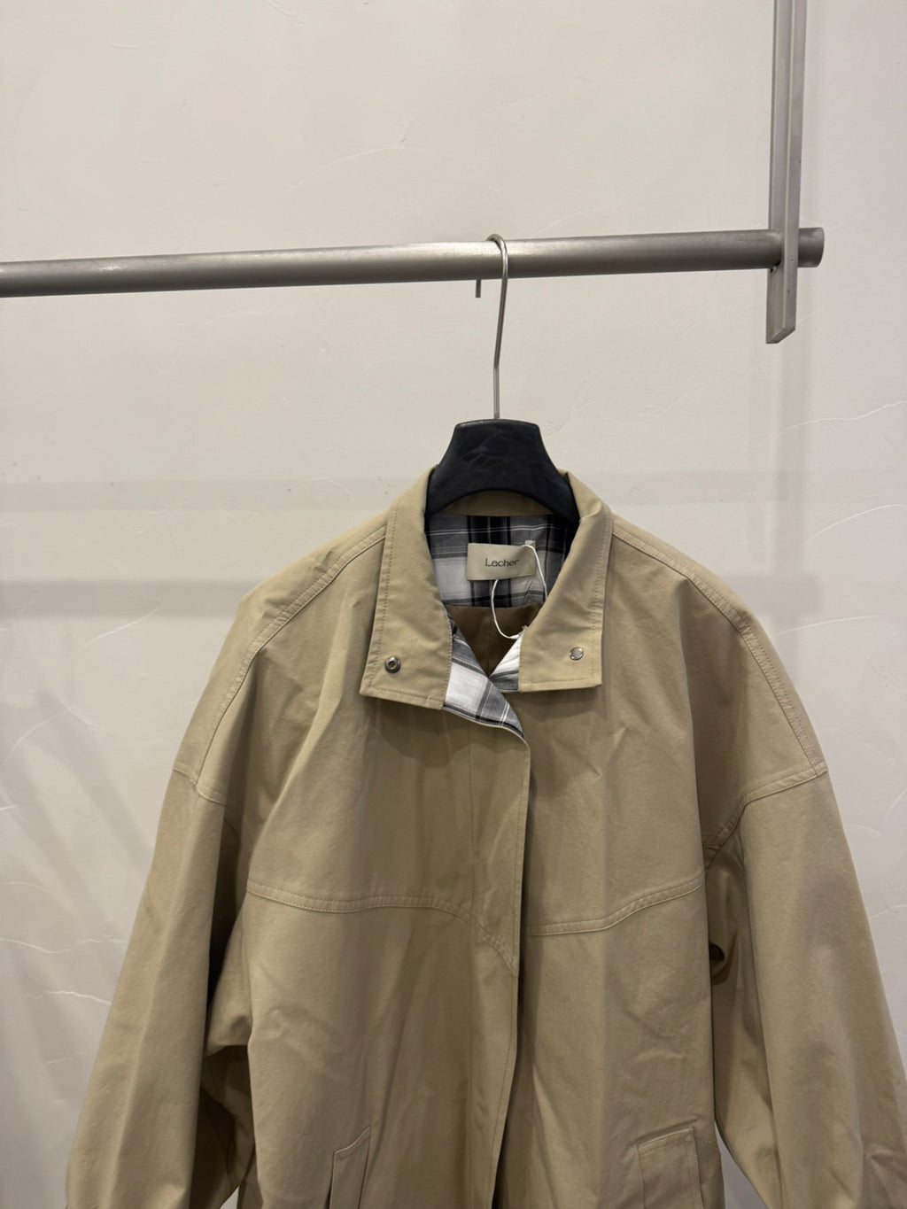 LACHER Elegant Minimalist Loose Plaid Patchwork Mid-Length Trench Coat