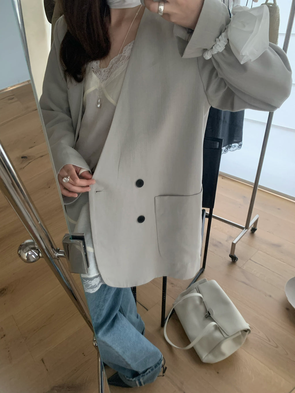 LACHER Women's Minimalist Business Casual Solid Color Blazer - Loose Fit Premium Texture