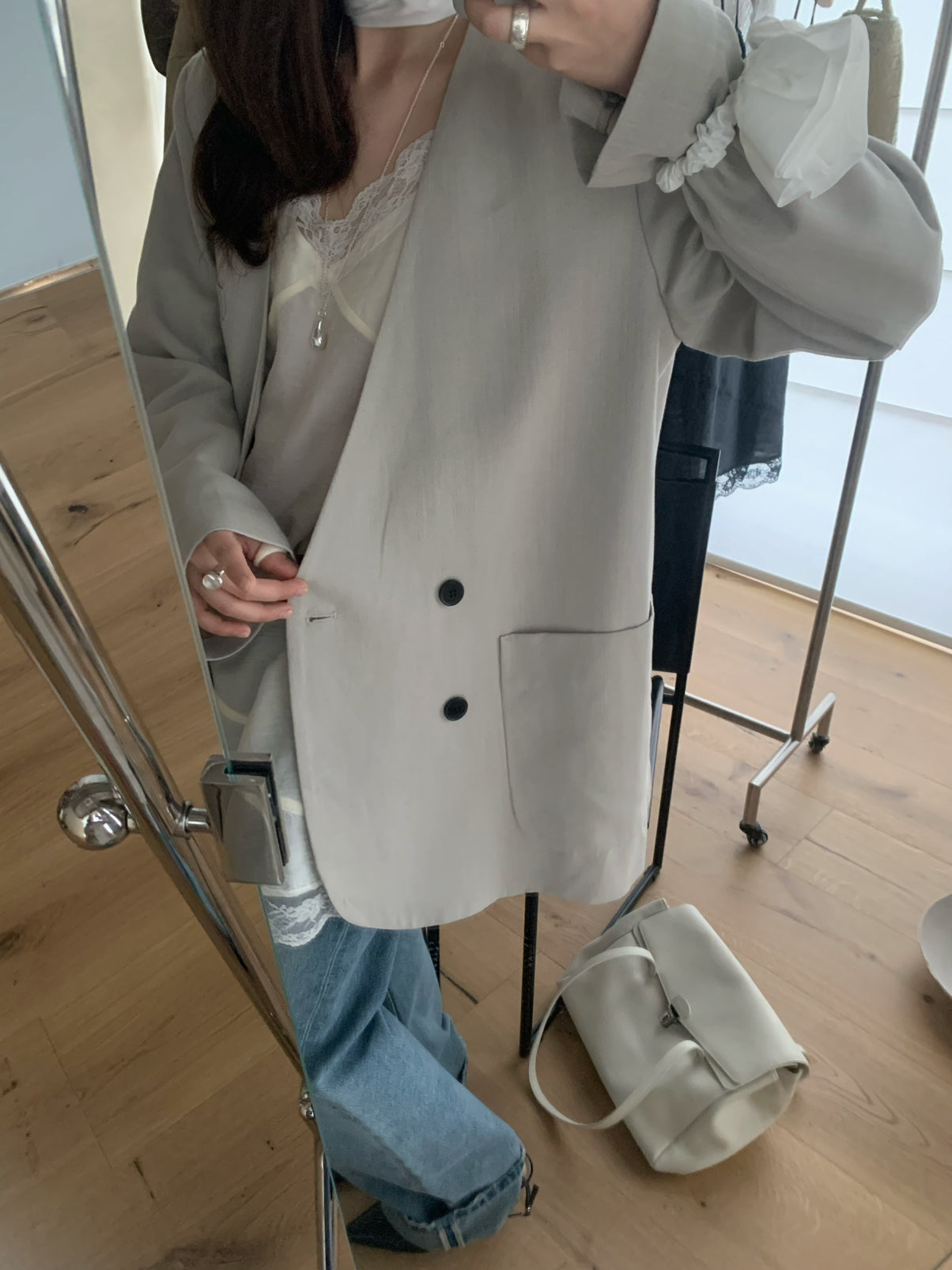 LACHER Women's Minimalist Business Casual Solid Color Blazer - Loose Fit Premium Texture