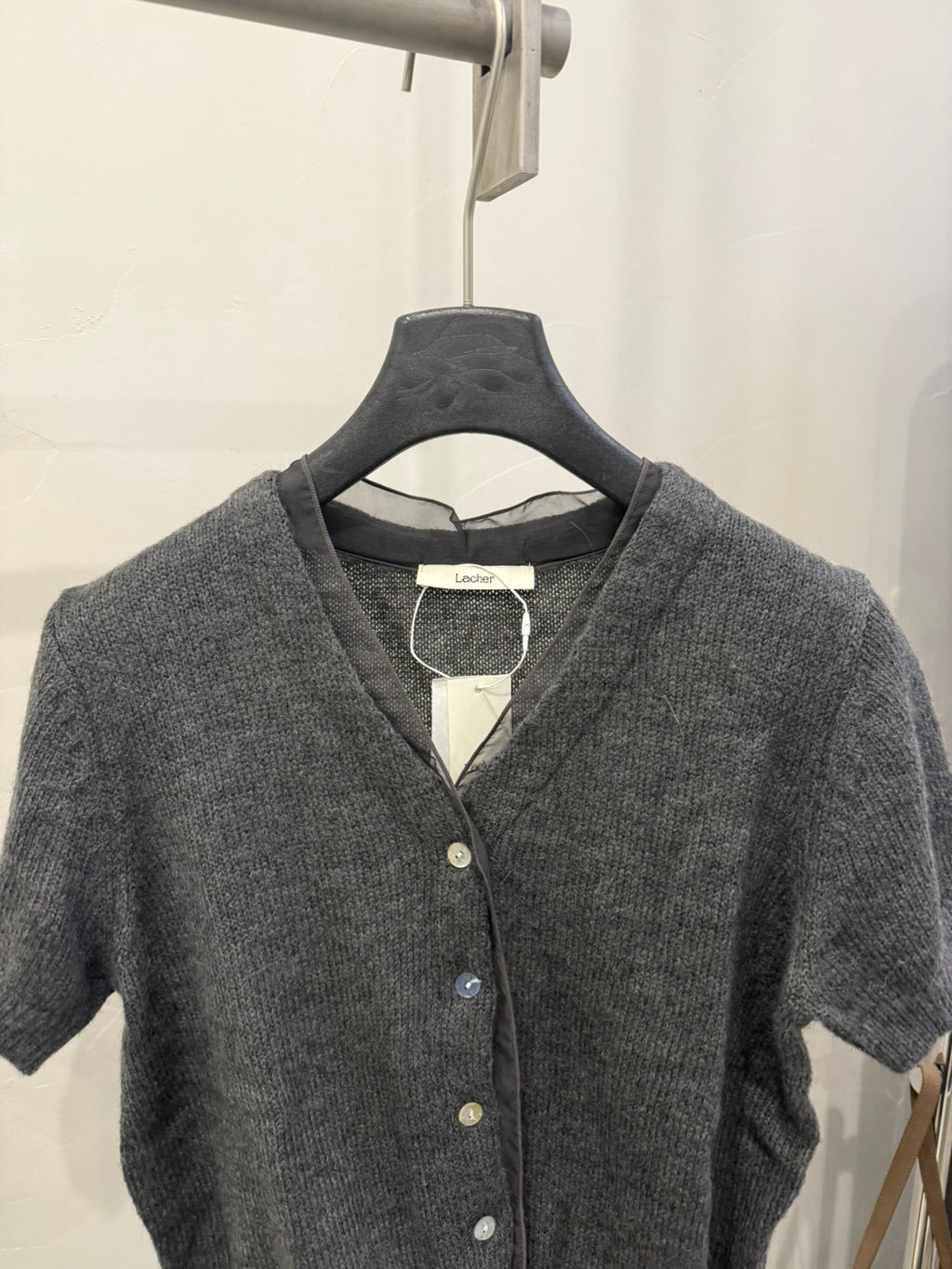 LACHER Elegant V-Neck Wool Blend Knit Cardigan - Slimming Short Sleeve Soft Casual Sweater for Women