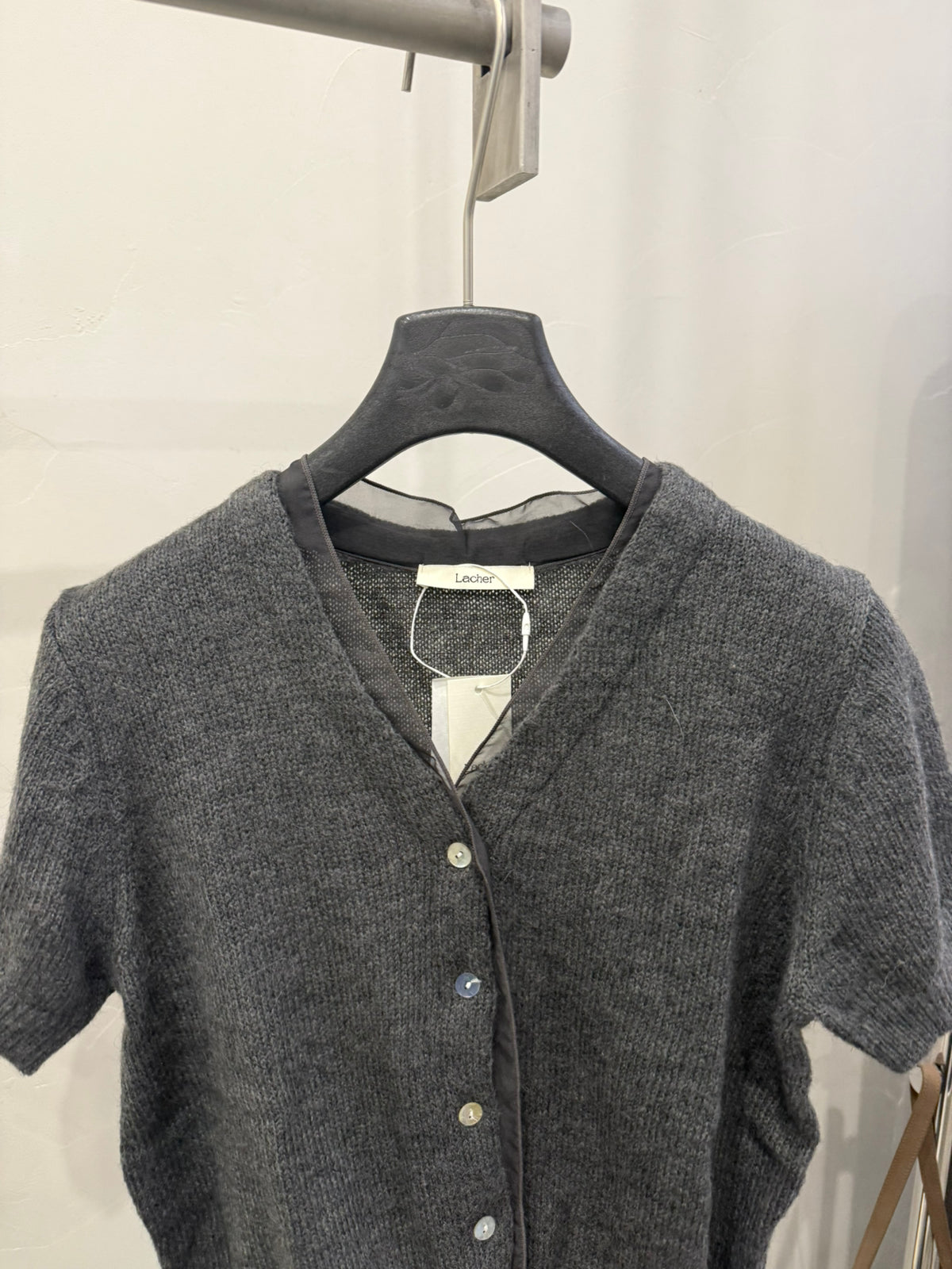 LACHER Elegant V-Neck Wool Blend Knit Cardigan - Slimming Short Sleeve Soft Casual Sweater for Women