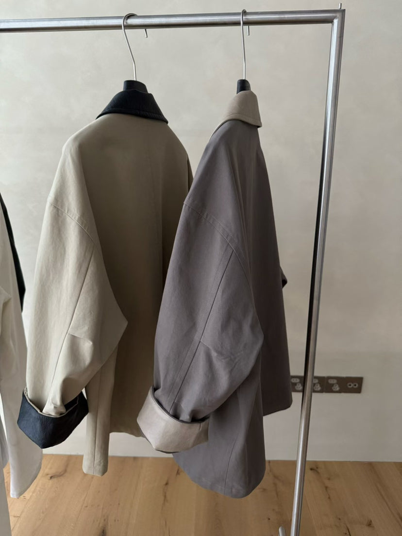 Elegant Contrast Panel Trench Coat - Premium Spring Lapel Single-Breasted Mid-Length Overcoat