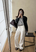 Women's High-Waisted Slimming Flare Jeans - Elegant Spring Solid Color Washed Denim Trousers