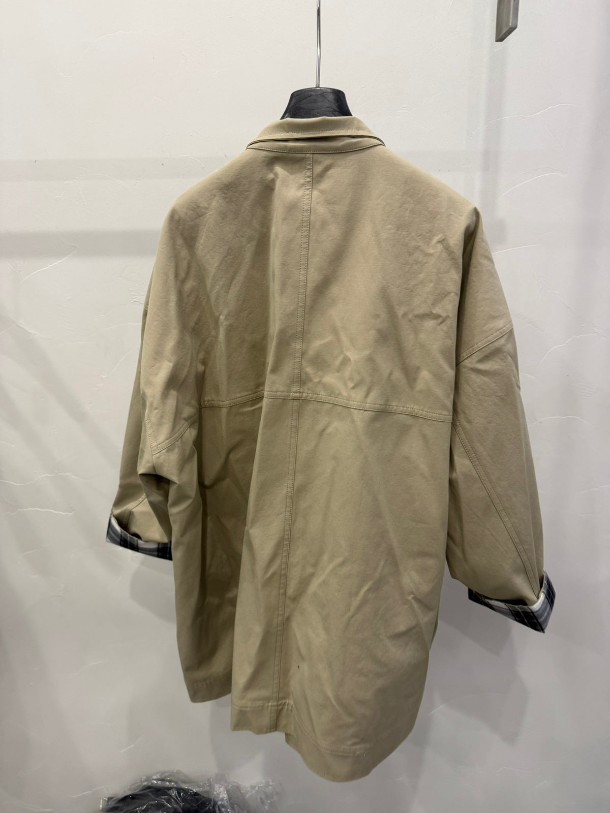 LACHER Elegant Minimalist Loose Plaid Patchwork Mid-Length Trench Coat