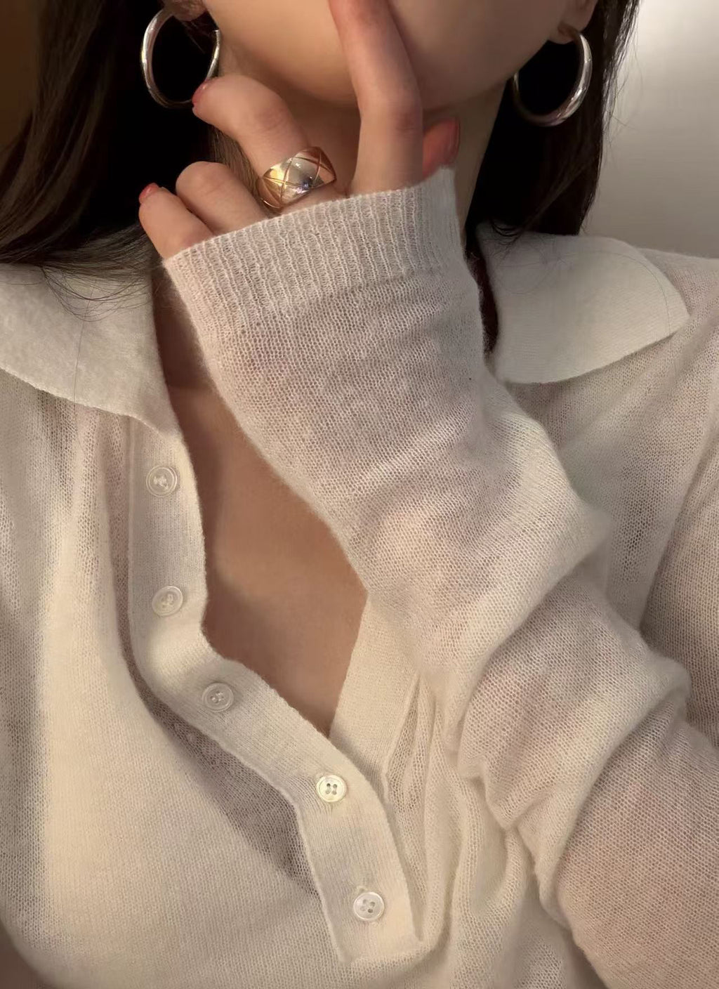 LACHER Premium Wool Blend Polo Collar Solid Color Knit Sweater