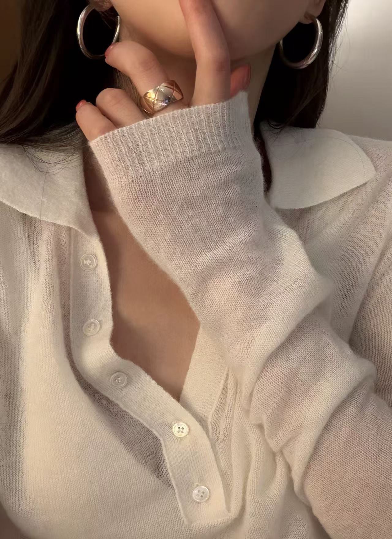 LACHER Premium Wool Blend Polo Collar Solid Color Knit Sweater