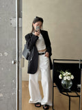 Women's High-Waisted Wide-Leg Straight Pants - Elegant Solid Color Slimming Leisure Trousers