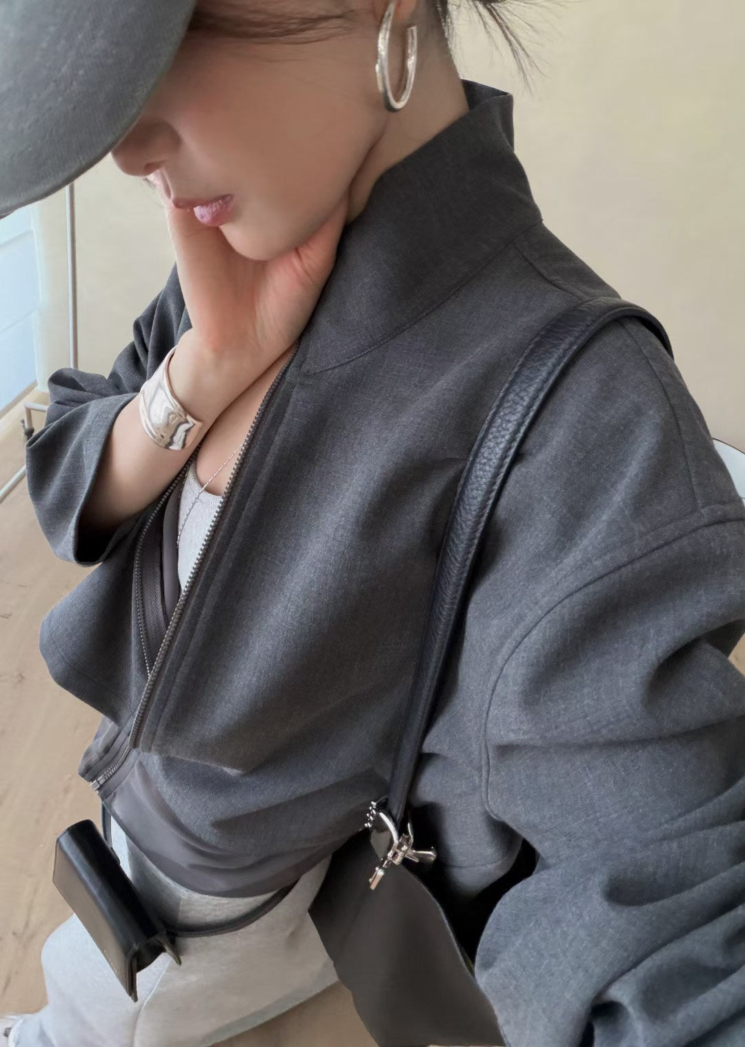 Little Red Book Trending! [LACHER] High-Intellect Style! Commuter & Daily Ready! Unique Stand Collar Mesh-Spliced Zipper Fashion Short Suit Jacket 371D020# SYYY