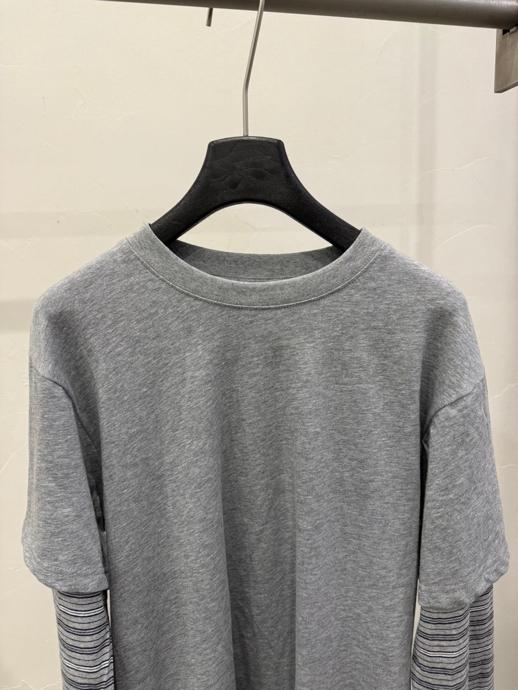 2026 Early Spring LACHER Elegant Faux Two-Piece Striped Round Neck Loose Fit Long Sleeve T-Shirt