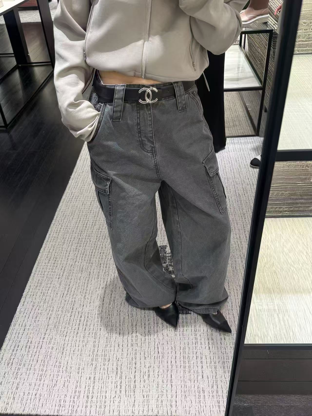 Little Red Book Trending! [LACHER] Best-selling Workwear Jeans! Cargo Style Loose Distressed Wash Straight Leg Denim Pants 371A026# SYYY