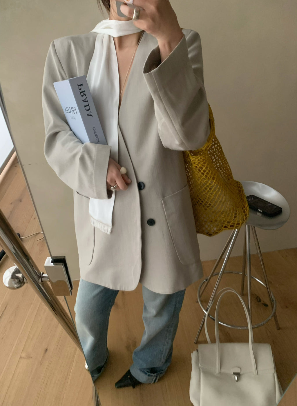 LACHER Women's Minimalist Business Casual Solid Color Blazer - Loose Fit Premium Texture