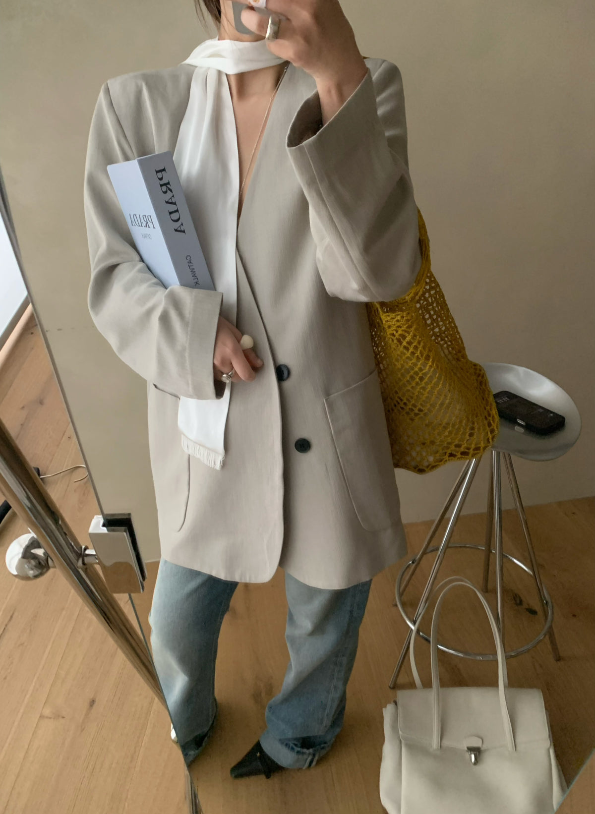LACHER Women's Minimalist Business Casual Solid Color Blazer - Loose Fit Premium Texture