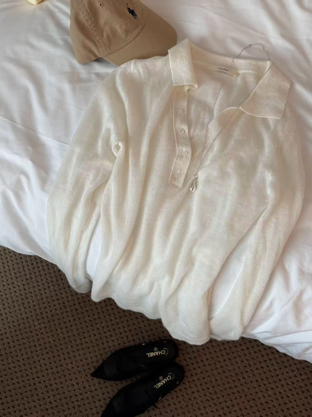 LACHER Premium Wool Blend Polo Collar Solid Color Knit Sweater